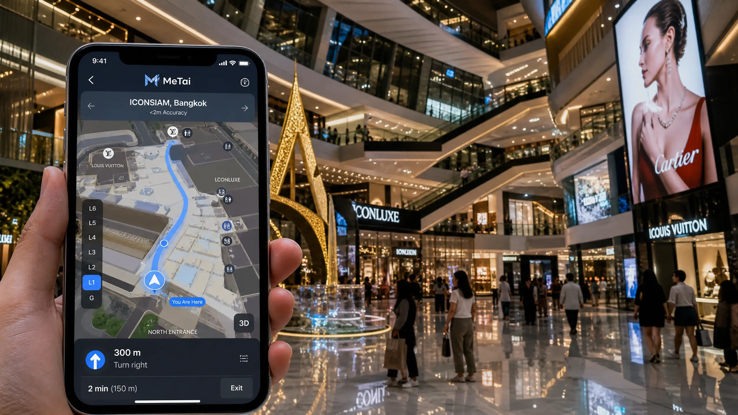 MeTai App Indoor Navigation in einer modernen thail&auml;ndischen Mall | pr&auml;zise Wegf&uuml;hrung f&uuml;r Shopper